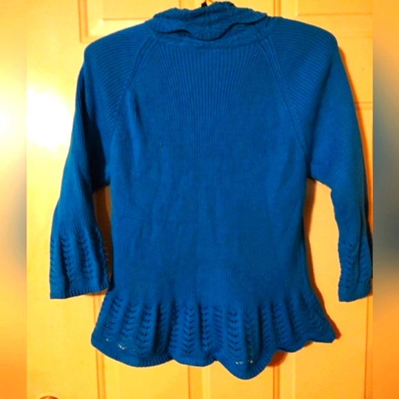 🐦Glorious Vtg 80's Rich Turquoise Crochet Woven Bell Sleeve Cardigan Sweater -S - Picture 7 of 16